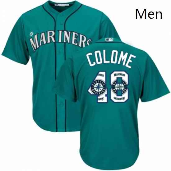 Mens Majestic Seattle Mariners 48 Alex Colome Authentic Teal Green Team Logo Fashion Cool Base MLB Jersey